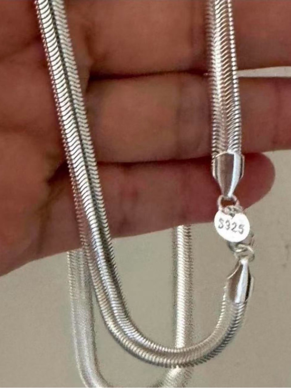 925 Sterling Silver Flat Soft Snake Bone Necklace
